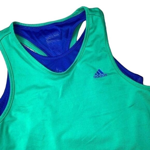 Adidas Reversible Workout Tank Climalite Green Blue Size Small - Picture 3 of 9